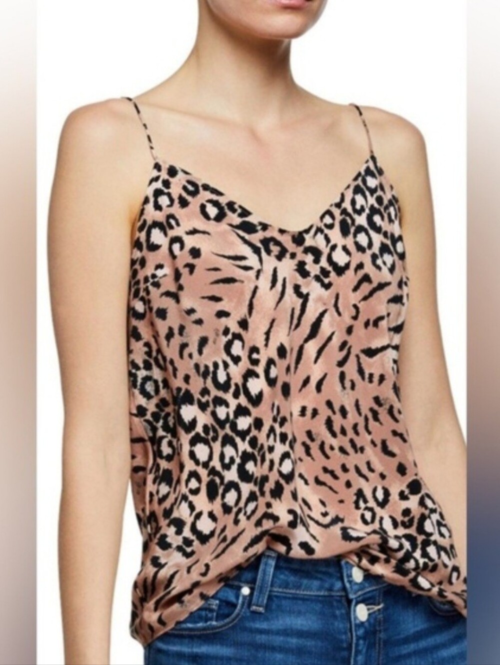 PAIGE Silk Leopard Print Cami in Blush & Black